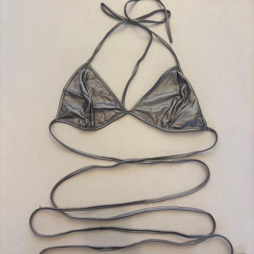 Silver metallic bikini set with adjustable straps